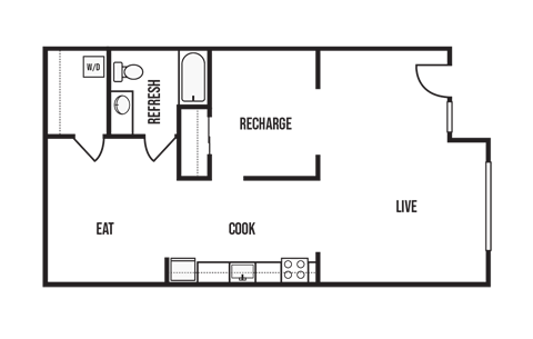 Floor plan for 1 bed, 1 bath, 810 sqft
